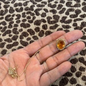 Yellow citrine? jewelry necklace .925 sterling silver diamond-like stones boho